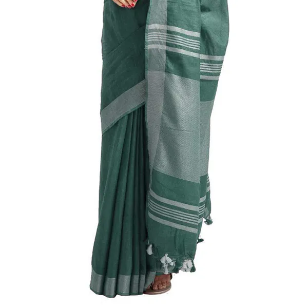 Hookers'_Green_women's_Bhagalpuri_Handloom_Blend_Linen-Cotton_Saree_With_Running_Unstiched_Blouse_Piece_Free_Size_Variation_Of_Colors