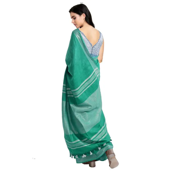 Mint_Green_women's_Bhagalpuri_Handloom_Blend_Linen-Cotton_Saree_With_Running_Unstiched_Blouse_Piece_Free_Size_Variation_Of_Colors