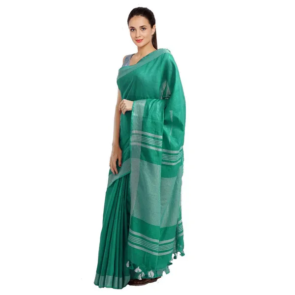 Mint_Green_women's_Bhagalpuri_Handloom_Blend_Linen-Cotton_Saree_With_Running_Unstiched_Blouse_Piece_Free_Size_Variation_Of_Colors