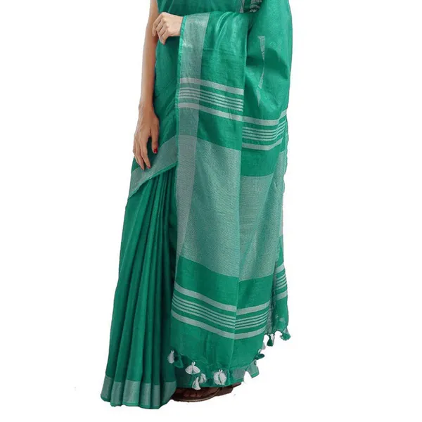 Mint_Green_women's_Bhagalpuri_Handloom_Blend_Linen-Cotton_Saree_With_Running_Unstiched_Blouse_Piece_Free_Size_Variation_Of_Colors