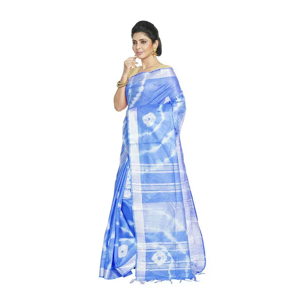 Blue_women's_Bhagalpuri_Handloom_Linen_Blend_Tie-Dye_(Sibory_Dye)_Saree_With_Running_Unstiched_Blouse_Piece