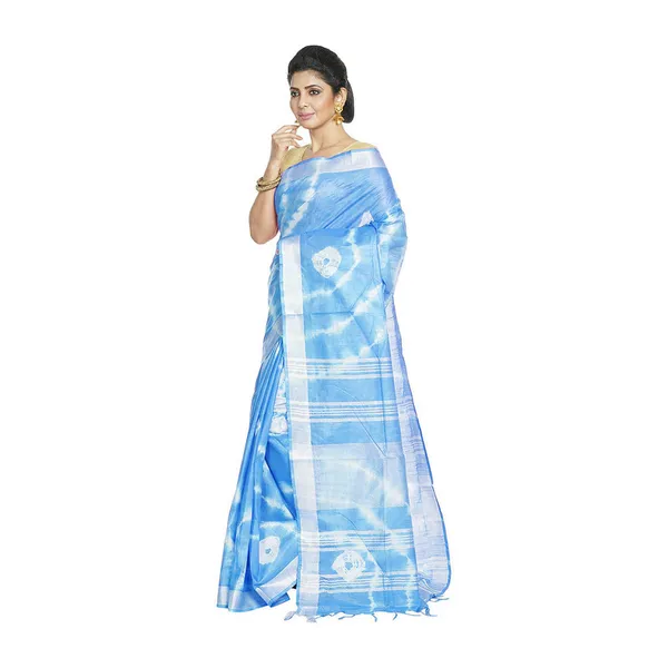 Capri_Cyan_women's_Bhagalpuri_Handloom_Linen_Blend_Tie-Dye_(Sibory_Dye)_Saree_With_Running_Unstiched_Blouse_Piece