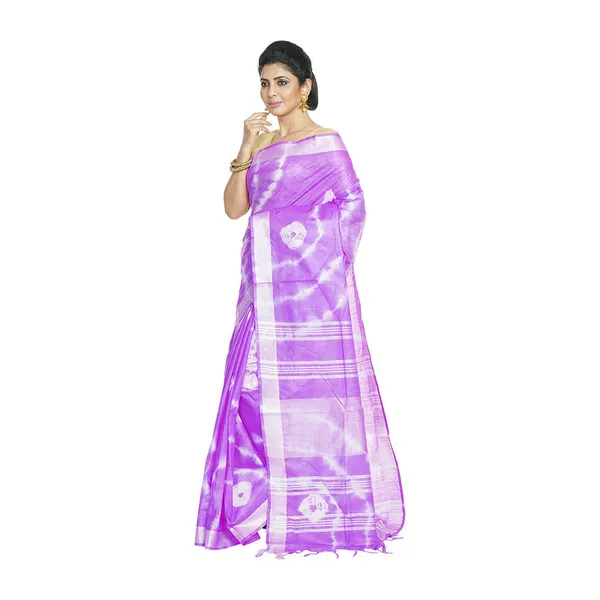 Electric_Purple_women's_Bhagalpuri_Handloom_Linen_Blend_Tie-Dye_(Sibory_Dye)_Saree_With_Running_Unstiched_Blouse_Piece