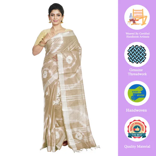 Fallow_Brown_women's_Bhagalpuri_Handloom_Linen_Blend_Tie-Dye_(Sibory_Dye)_Saree_With_Running_Unstiched_Blouse_Piece