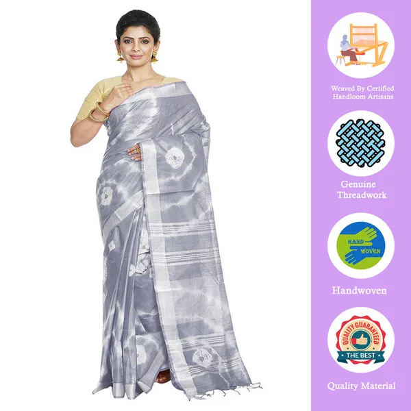 Grey_women's_Bhagalpuri_Handloom_Linen_Blend_Tie-Dye_(Sibory_Dye)_Saree_With_Running_Unstiched_Blouse_Piece