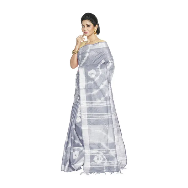 Grey_women's_Bhagalpuri_Handloom_Linen_Blend_Tie-Dye_(Sibory_Dye)_Saree_With_Running_Unstiched_Blouse_Piece