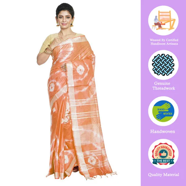 Orange_women's_Bhagalpuri_Handloom_Linen_Blend_Tie-Dye_(Sibory_Dye)_Saree_With_Running_Unstiched_Blouse_Piece