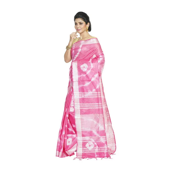 Bhagalpuri_Handloom_Linen_Blend_Tie-Dye_(Sibory_Dye)_Saree_With_Running_Unstiched_Blouse_Piece