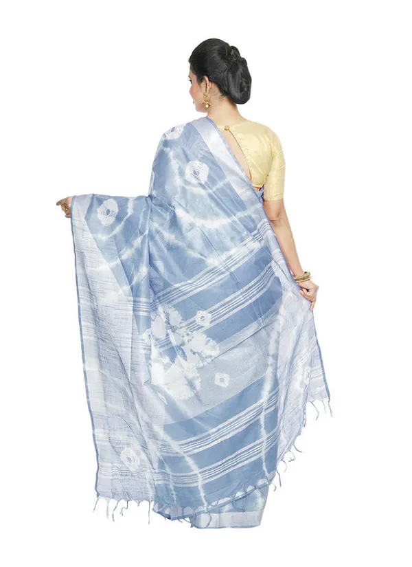 Powder_Blue_women's_Bhagalpuri_Handloom_Linen_Blend_Tie-Dye_(Sibory_Dye)_Saree_With_Running_Unstiched_Blouse_Piece