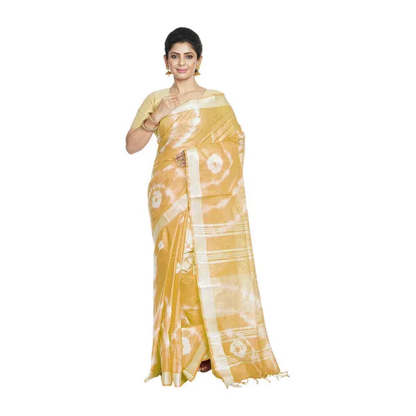 Yellow_women's_Bhagalpuri_Handloom_Linen_Blend_Tie-Dye_(Sibory_Dye)_Saree_With_Running_Unstiched_Blouse_Piece
