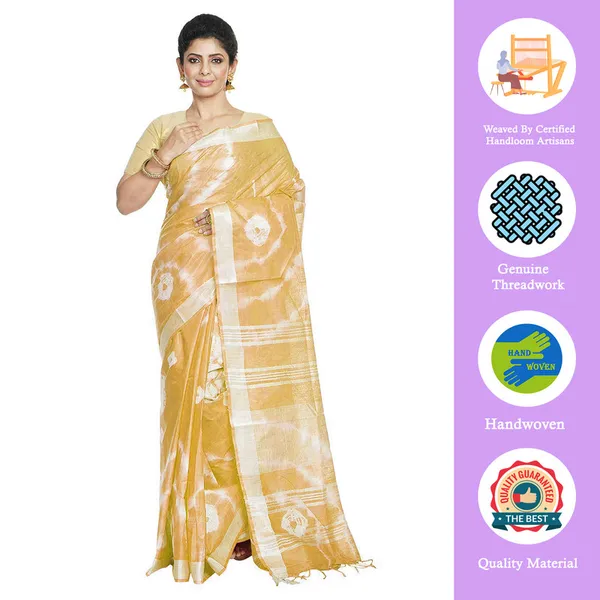 Yellow_women's_Bhagalpuri_Handloom_Linen_Blend_Tie-Dye_(Sibory_Dye)_Saree_With_Running_Unstiched_Blouse_Piece