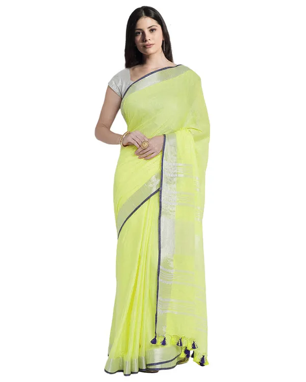 Bhagalpuri_Handloom_Cotton_Linen_Blend_Saree_With_Contrast_Unstiched_Blouse_Piece