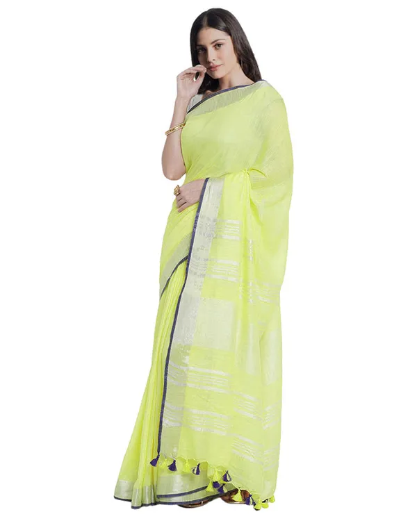 Bhagalpuri_Handloom_Cotton_Linen_Blend_Saree_With_Contrast_Unstiched_Blouse_Piece