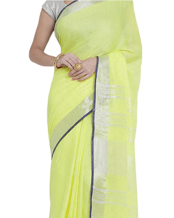 Bhagalpuri_Handloom_Cotton_Linen_Blend_Saree_With_Contrast_Unstiched_Blouse_Piece