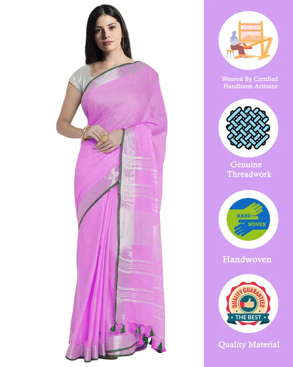 Orchid_Magenta_women's_Bhagalpuri_Handloom_Cotton_Linen_Blend_Saree_With_Contrast_Unstiched_Blouse_Piece