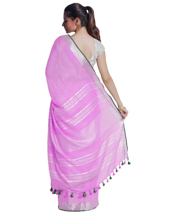 Orchid_Magenta_women's_Bhagalpuri_Handloom_Cotton_Linen_Blend_Saree_With_Contrast_Unstiched_Blouse_Piece