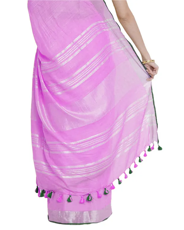 Orchid_Magenta_women's_Bhagalpuri_Handloom_Cotton_Linen_Blend_Saree_With_Contrast_Unstiched_Blouse_Piece
