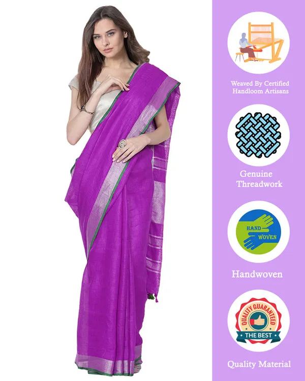 Electric_Purple_women's_Bhagalpuri_Handloom_Cotton_Linen_Blend_Saree_With_Contrast_Unstiched_Blouse_Piece