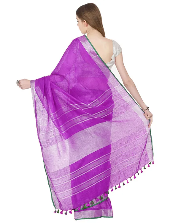 Electric_Purple_women's_Bhagalpuri_Handloom_Cotton_Linen_Blend_Saree_With_Contrast_Unstiched_Blouse_Piece