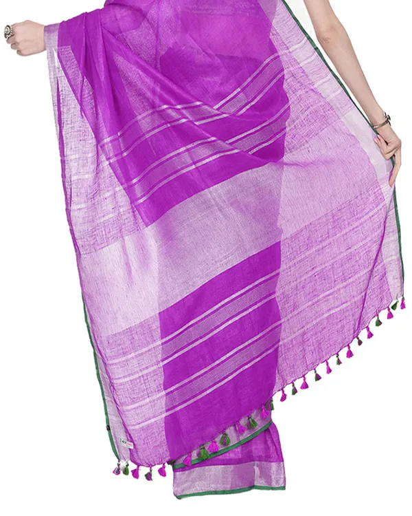 Electric_Purple_women's_Bhagalpuri_Handloom_Cotton_Linen_Blend_Saree_With_Contrast_Unstiched_Blouse_Piece
