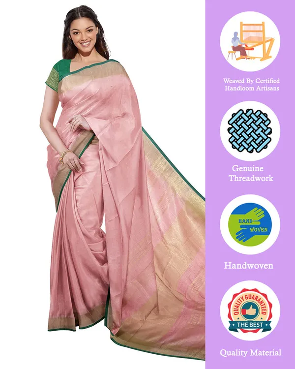 Baby_Pink_women's_Bhagalpuri_Handloom_Cotton_Linen_Blend_Saree_With_Contrast_Unstiched_Blouse_Piece
