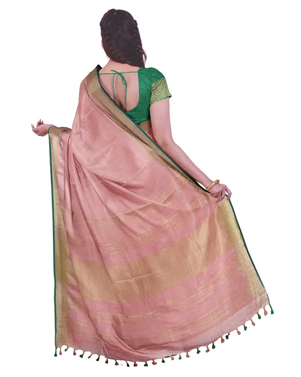 Baby_Pink_women's_Bhagalpuri_Handloom_Cotton_Linen_Blend_Saree_With_Contrast_Unstiched_Blouse_Piece