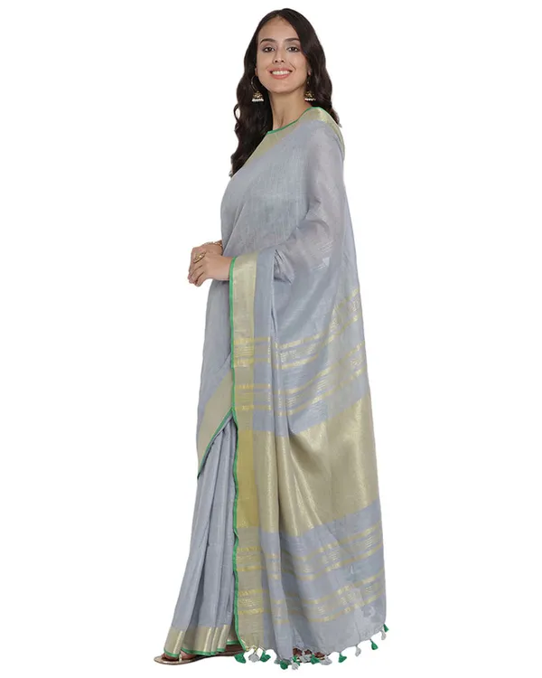 Vista_Grey_women's_Bhagalpuri_Handloom_Cotton_Linen_Blend_Saree_With_Contrast_Unstiched_Blouse_Piece