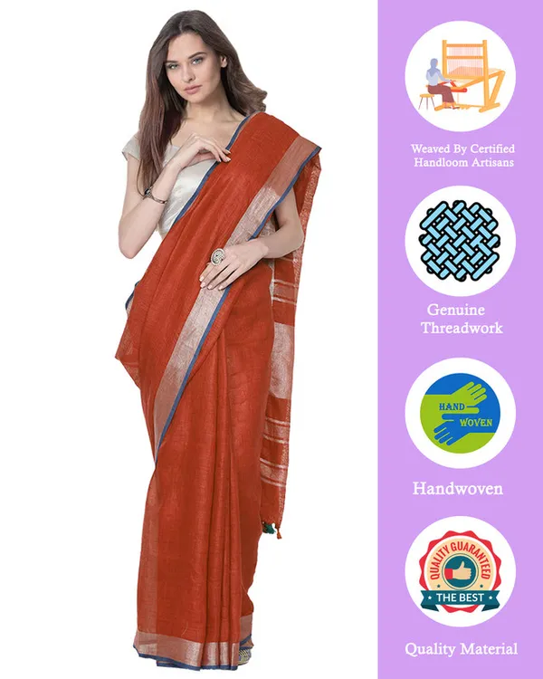 Bhagalpuri_Handloom_Cotton_Linen_Blend_Saree_With_Contrast_Unstiched_Blouse_Piece