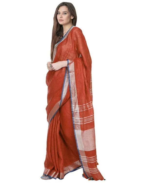Bhagalpuri_Handloom_Cotton_Linen_Blend_Saree_With_Contrast_Unstiched_Blouse_Piece