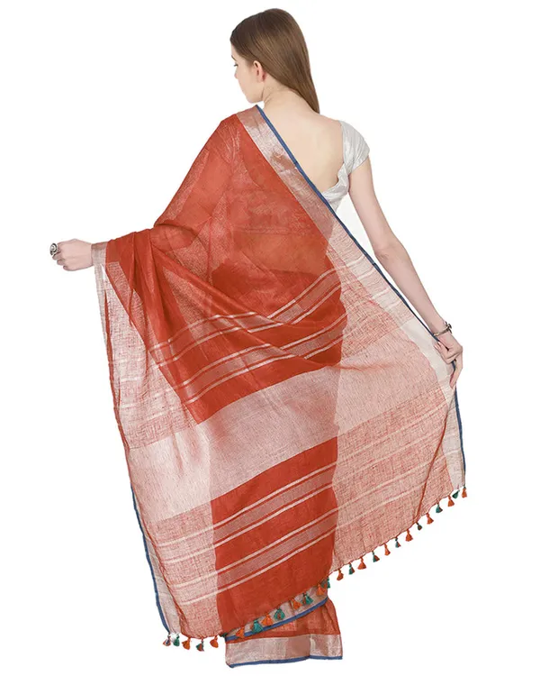 Bhagalpuri_Handloom_Cotton_Linen_Blend_Saree_With_Contrast_Unstiched_Blouse_Piece