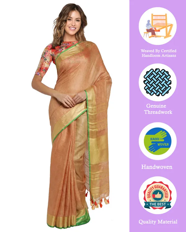 Fawn_Brown_women's_Bhagalpuri_Handloom_Cotton_Linen_Blend_Saree_With_Contrast_Unstiched_Blouse_Piece