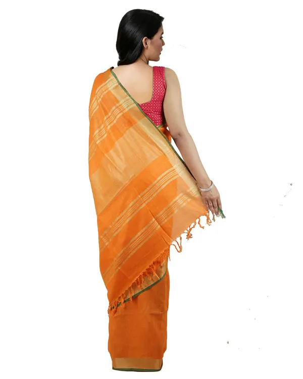 Bhagalpuri_Handloom_Cotton_Linen_Blend_Saree_With_Contrast_Unstiched_Blouse_Piece