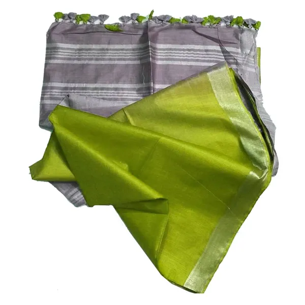 Grey_&_Apple_Green_women's_Ethnic_Wear_Bhagalpuri_Handloom_Cotton_Linen_Blend_Two_Dye_Saree_With_Running_Unstitched_Blouse_Piece
