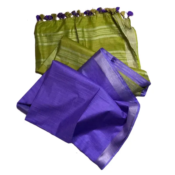Apple_Green_&_Slate_Blue_women's_Ethnic_Wear_Bhagalpuri_Handloom_Cotton_Linen_Blend_Two_Dye_Saree_With_Running_Unstitched_Blouse_Piece