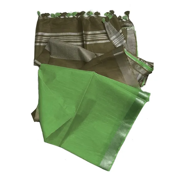 Asparagus_Green_&_Mantis_Green_women's_Ethnic_Wear_Bhagalpuri_Handloom_Cotton_Linen_Blend_Two_Dye_Saree_With_Running_Unstitched_Blouse_Piece