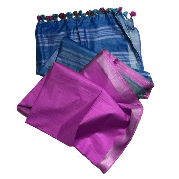Cerulean_Cyan_&_Orchid_Magenta_women's_Ethnic_Wear_Bhagalpuri_Handloom_Cotton_Linen_Blend_Two_Dye_Saree_With_Running_Unstitched_Blouse_Piece