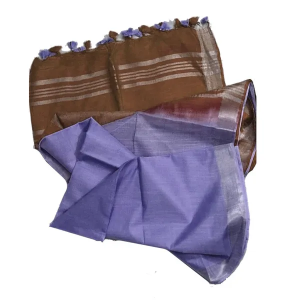 Chocolate_Brown_&_Periwinkle_Purple_women's_Ethnic_Wear_Bhagalpuri_Handloom_Cotton_Linen_Blend_Two_Dye_Saree_With_Running_Unstitched_Blouse_Piece