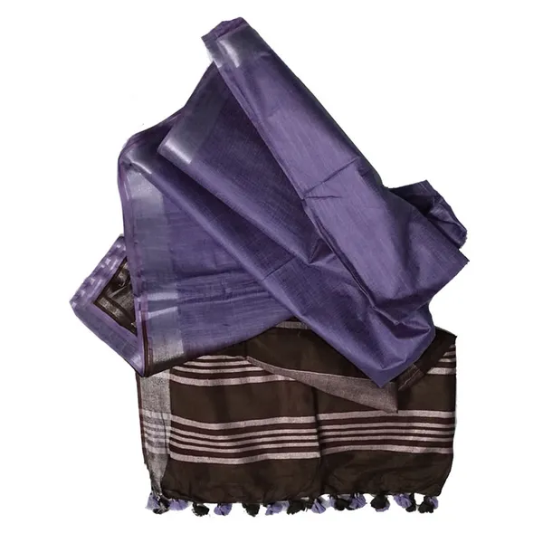 Coffee_Brown_&_Ultra_Violet_women's_Ethnic_Wear_Bhagalpuri_Handloom_Cotton_Slub_Blend_Two_Dye_Saree_With_Running_Unstitched_Blouse_Piece
