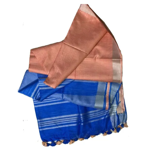 Denim_Blue_&_Tangerine_Oprange_women's_Ethnic_Wear_Bhagalpuri_Handloom_Cotton_Slub_Blend_Two_Dye_Saree_With_Running_Unstitched_Blouse_Piece