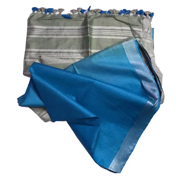 Electric_Cyan_&_Grey_women's_Ethnic_Wear_Bhagalpuri_Handloom_Cotton_Slub_Blend_Two_Dye_Saree_With_Running_Unstitched_Blouse_Piece