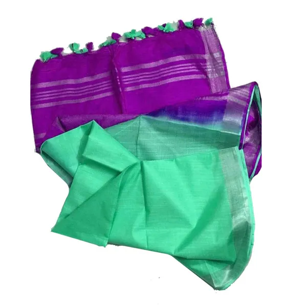 Electric_Purple_&_Aquamarine_Turquoise_women's_Ethnic_Wear_Bhagalpuri_Handloom_Cotton_Slub_Blend_Two_Dye_Saree_With_Running_Unstitched_Blouse_Piece
