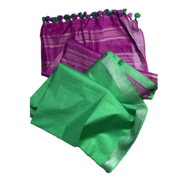 Electric_Purple_&_Emerald_Green_women's_Ethnic_Wear_Bhagalpuri_Handloom_Cotton_Slub_Blend_Two_Dye_Saree_With_Running_Unstitched_Blouse_Piece