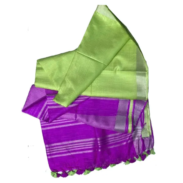 Purple_&_Light_Green_women's_Ethnic_Wear_Bhagalpuri_Handloom_Linen_Blend_Two_Dye_Saree_With_Running_Unstitched_Blouse_Piece