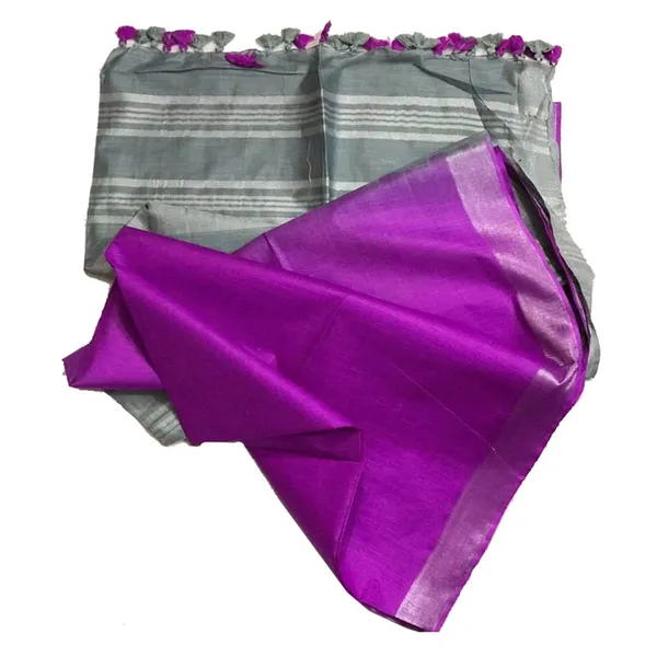 Grey_&_Electric_Violet_women's_Ethnic_Wear_Bhagalpuri_Handloom_Linen_Blend_Two_Dye_Saree_With_Running_Unstitched_Blouse_Piece