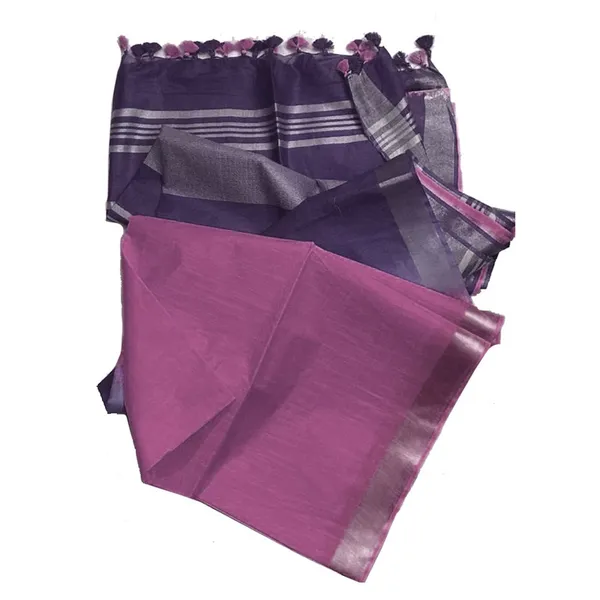 English_Violet_&_Puce_Pink_women's_Ethnic_Wear_Bhagalpuri_Handloom_Linen_Blend_Two_Dye_Saree_With_Running_Unstitched_Blouse_Piece