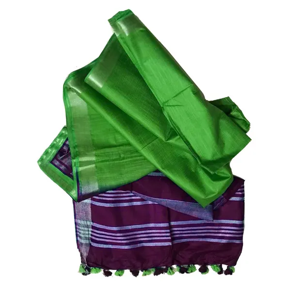 Finn_Magenta_&_Kelly_Green_women's_Ethnic_Wear_Bhagalpuri_Handloom_Linen_Blend_Two_Dye_Saree_With_Running_Unstitched_Blouse_Piece
