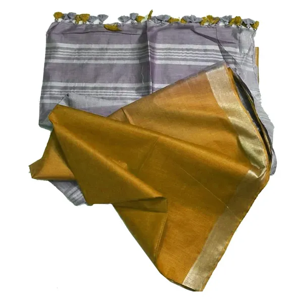 Golden_Brown_&_Grey_women's_Ethnic_Wear_Bhagalpuri_Handloom_Linen_Blend_Two_Dye_Saree_With_Running_Unstitched_Blouse_Piece