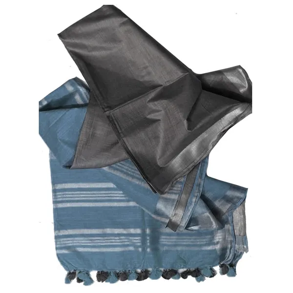 Grey_&_Airforce_Blue_women's_Ethnic_Wear_Bhagalpuri_Handloom_Linen_Blend_Two_Dye_Saree_With_Running_Unstitched_Blouse_Piece