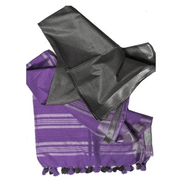 Grey_&_Amethyst_Purple_women's_Ethnic_Wear_Bhagalpuri_Handloom_Linen_Blend_Two_Dye_Saree_With_Running_Unstitched_Blouse_Piece