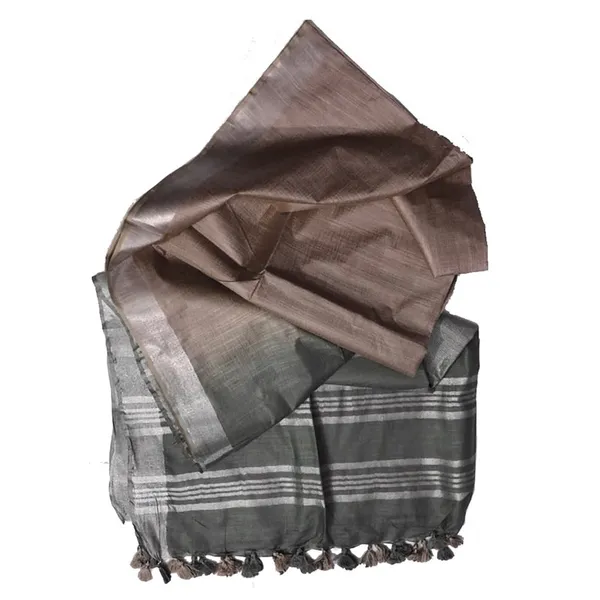 Grey_&_Beaver_Brown_Bhagalpuri_women's_Ethnic_Wear_Handloom_Cotton_Zari_Border_Two_Dye_Saree_With_Running_Unstitched_Blouse_Piece